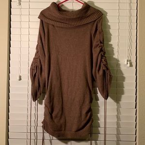 Sweater Mini Dress Medium with Ruchable Sleeves and Hem